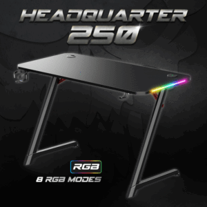 Bureau gaming HEADQUARTER 250 – Plateau carbone 120×60 cm & LED RGB intégrées