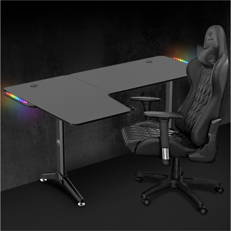 Bureau gaming HEADQUARTER 600 – Bureau d’angle RGB (droit ou gauche) avec espace XXL 160×100 cm – Image 7