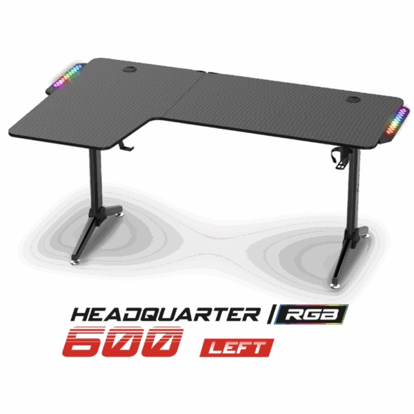 Bureau gaming HEADQUARTER 600 – Bureau d’angle RGB (droit ou gauche) avec espace XXL 160×100 cm