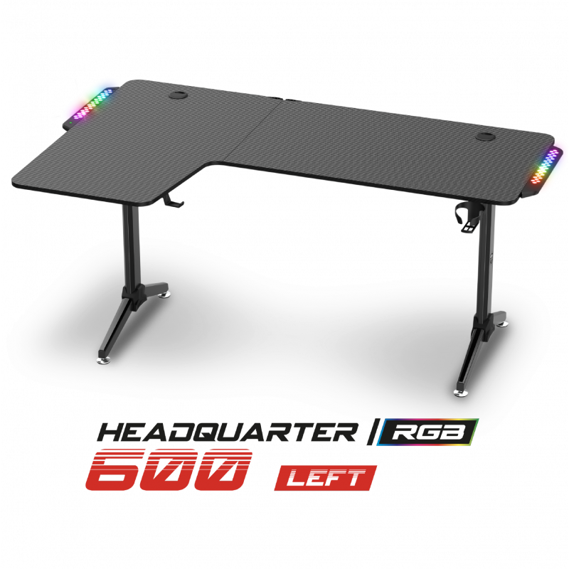 Bureau gaming HEADQUARTER 600 – Bureau d’angle RGB (droit ou gauche) avec espace XXL 160×100 cm