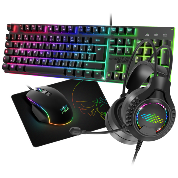 Pack Gaming ULTIMATE 100 – Clavier, souris, casque & tapis RGB (4-en-1)