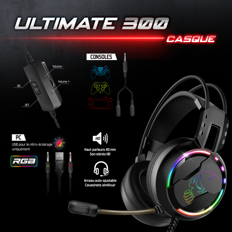 Pack Gaming ULTIMATE 300 RGB – Clavier, souris, casque & tapis RGB (4-en-1) – Image 2